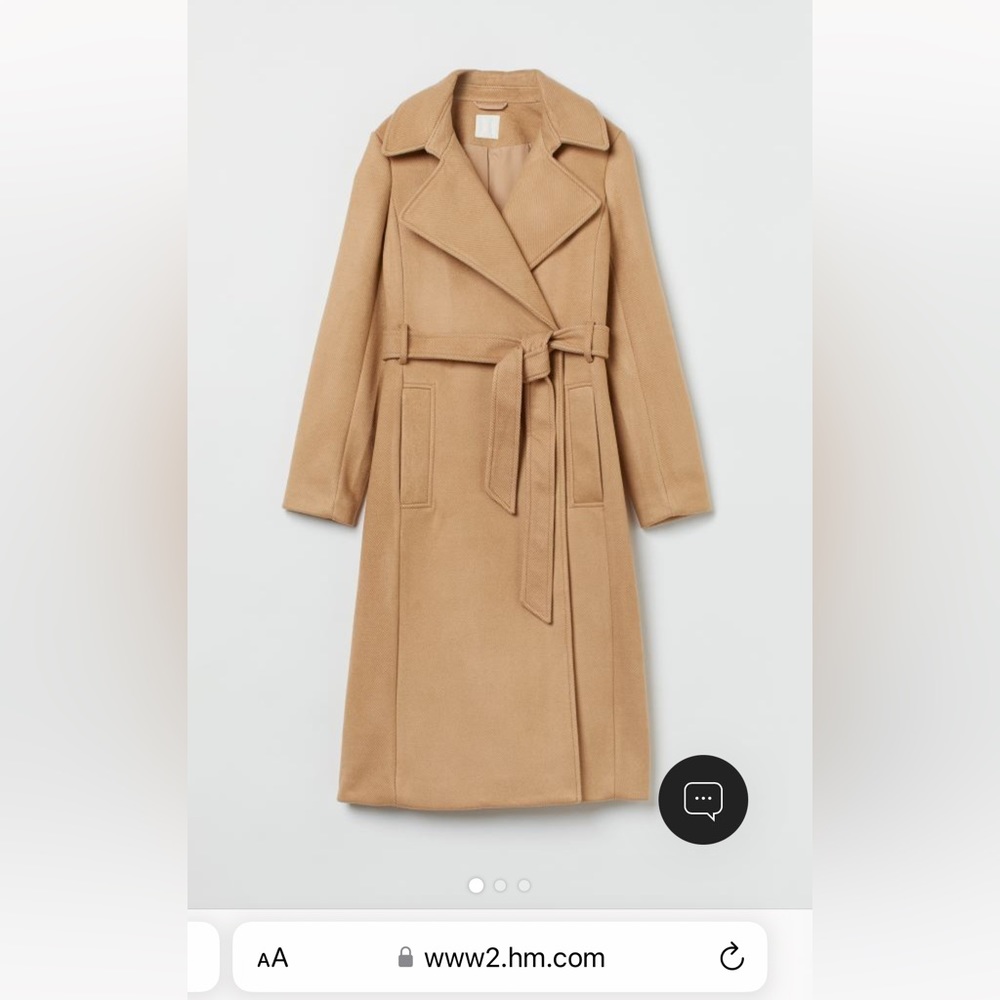 H&M Tie Belt Coat Size XXS Beige/Camel